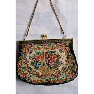 Vintage Floral Tapestry Purse With Gold Frame